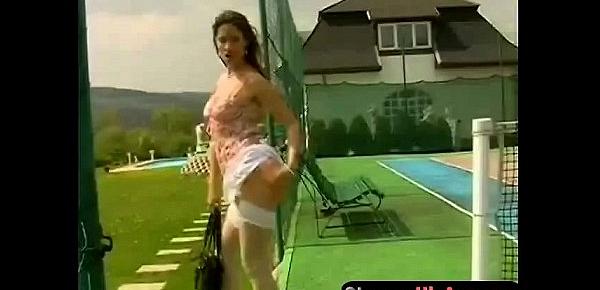  Kinky brunette fucked tennis player by the court